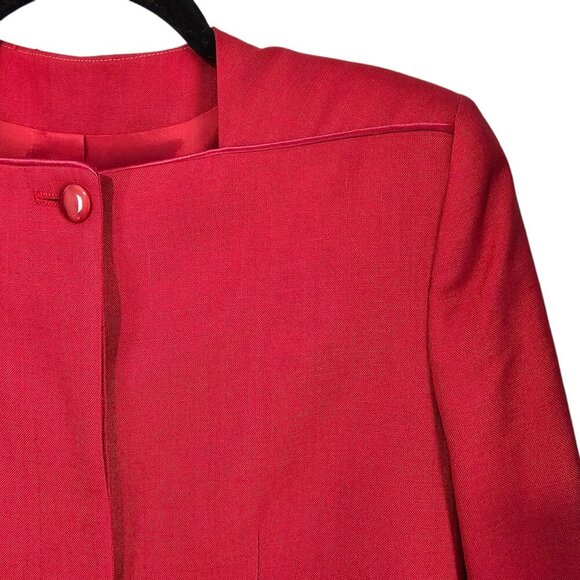 Tahari Vintage Linen Blend Long Sleeve Button Up Suit Jacket Red Blazer - Picture 2 of 9
